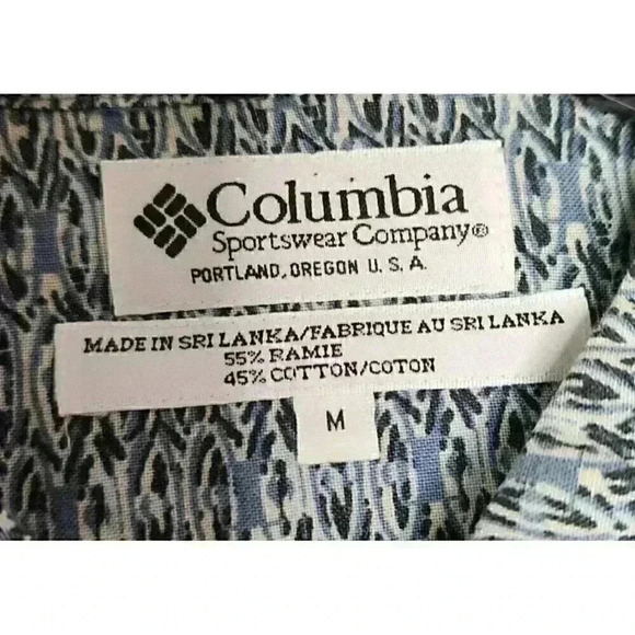 Size Medium Columbia Patterned Button Up Shirt Ramie Cotton Blend - Picture 3 of 4